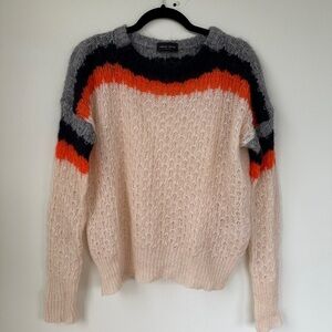 Roberto Collina made in Italy striped mohair knit sweater cream, navy orange s